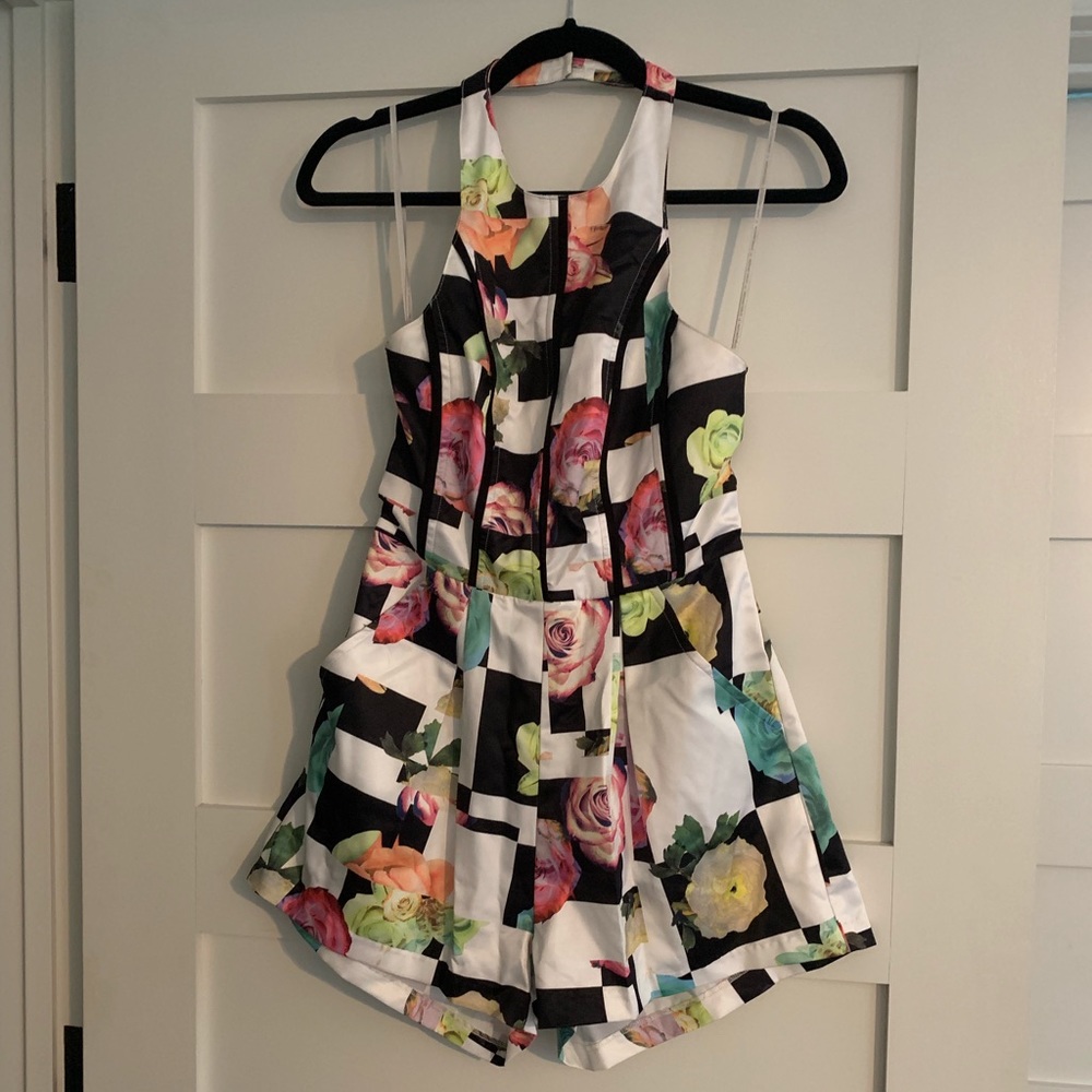 Floral and check Halter romper